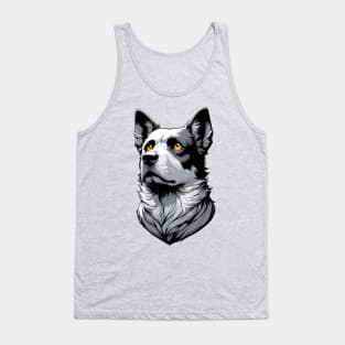 Stunning and Cool Australian Cattle Dog Monochrome and Gold Portrait for Father's Day Tank Top